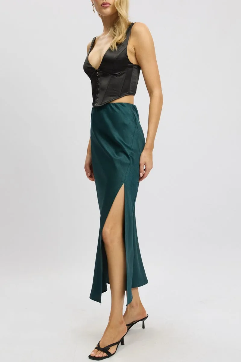Green Slip Skirt High Waist Front Split Midaxi Satin,skirt,denim skirt,mini skirt,maxi skirt,jean skirt,skort,tennis skirt,pleated skirt,pencil skirt,bubble skirt,plisse skirt,fitted skirt,midi skirt,short skirt,short mini skirt,leather skirt,a line skirt
