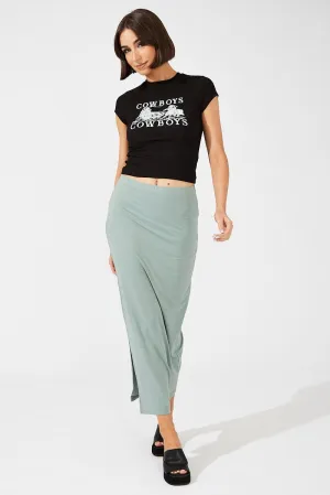 Green Supersoft Maxi Skirt Side Split,skirt,denim skirt,mini skirt,maxi skirt,jean skirt,skort,tennis skirt,pleated skirt,pencil skirt,bubble skirt,plisse skirt,fitted skirt,midi skirt,short skirt,short mini skirt,leather skirt,a line skirt,Split skirt