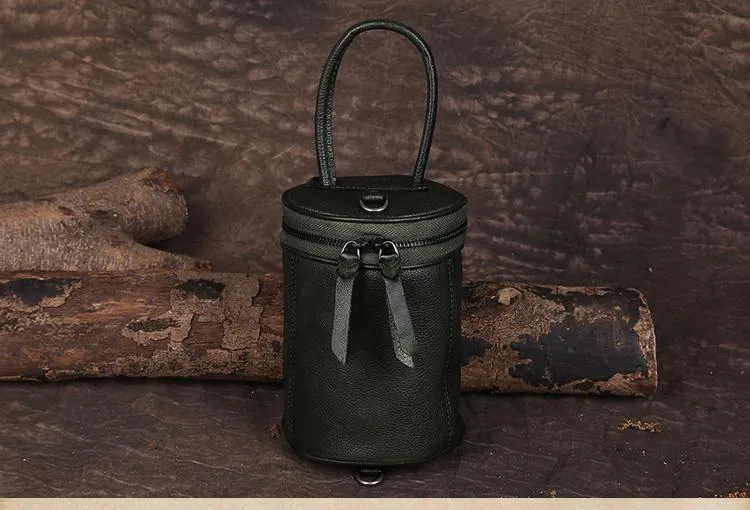 Green Womens Leather Bucket Handbag Womens Barrel Purse Small Bucket Shoulder Purse