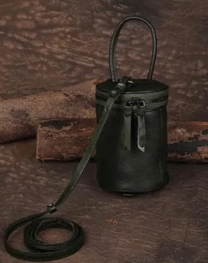 Green Womens Leather Bucket Handbag Womens Barrel Purse Small Bucket Shoulder Purse cheap online