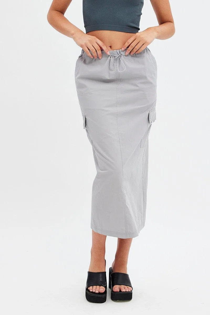 Grey Cargo Skirt Midi Cotton,skirt,denim skirt,mini skirt,maxi skirt,jean skirt,skort,tennis skirt,pleated skirt,pencil skirt,bubble skirt,plisse skirt,fitted skirt,midi skirt,short skirt,short mini skirt,leather skirt,a line skirt,Split skirt