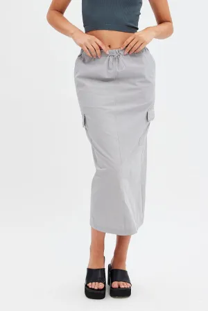 Grey Cargo Skirt Midi Cotton,skirt,denim skirt,mini skirt,maxi skirt,jean skirt,skort,tennis skirt,pleated skirt,pencil skirt,bubble skirt,plisse skirt,fitted skirt,midi skirt,short skirt,short mini skirt,leather skirt,a line skirt,Split skirt