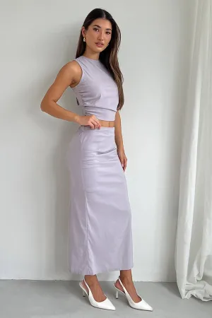 Grey Gathered Midi Skirt High Rise Bengaline Split,skirt,denim skirt,mini skirt,maxi skirt,jean skirt,skort,tennis skirt,pleated skirt,pencil skirt,bubble skirt,plisse skirt,fitted skirt,midi skirt,short skirt,short mini skirt,leather skirt,a line skirt