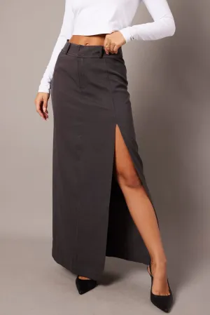Grey Midi Skirt Tailored High Waist,skirt,denim skirt,mini skirt,maxi skirt,jean skirt,skort,tennis skirt,pleated skirt,pencil skirt,bubble skirt,plisse skirt,fitted skirt,midi skirt,short skirt,short mini skirt,leather skirt,a line skirt,Split skirt