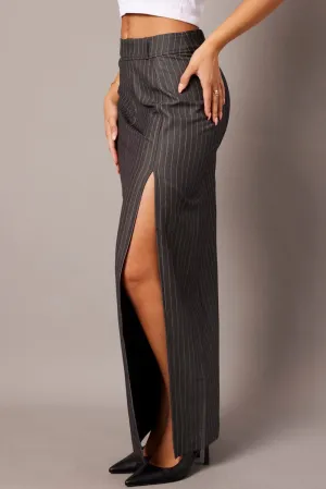 Grey Stripe Midi Skirt Tailored High Waist,skirt,denim skirt,mini skirt,maxi skirt,jean skirt,skort,tennis skirt,pleated skirt,pencil skirt,bubble skirt,plisse skirt,fitted skirt,midi skirt,short skirt,short mini skirt,leather skirt,a line skirt,Split skir