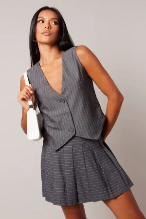 Grey Stripe Tennis Skirt Pleated Mini,skirt,denim skirt,mini skirt,maxi skirt,jean skirt,skort,tennis skirt,pleated skirt,pencil skirt,bubble skirt,plisse skirt,fitted skirt,midi skirt,short skirt,short mini skirt,leather skirt,a line skirt
