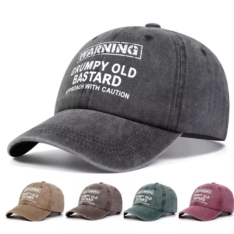 Grumpy Old Bastard Baseball Cap boater hat with bow in beach sunlight