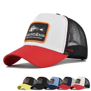 Grundens Equipment Trucker Cap stylish boater hat with ribbon on model