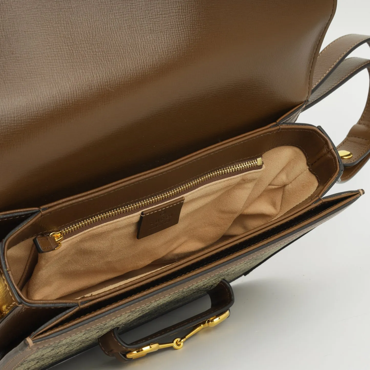 Gucci Gucci - Small Horsebit Crossbody 1955 - Beige/Dark brown GG Supreme canvas GHW - Pre-Loved