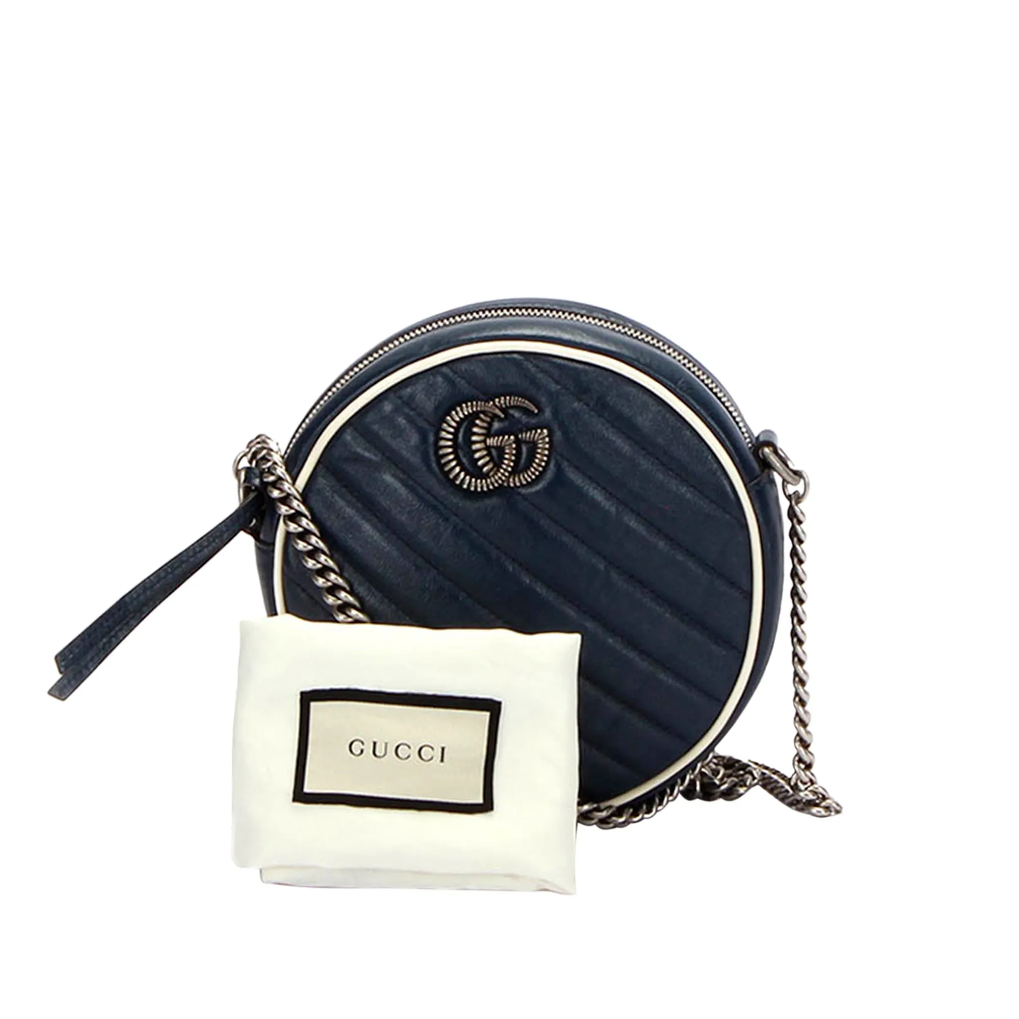 Gucci Mini GG Marmont Round Leather Crossbody Bag Blue