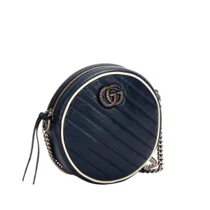 Gucci Mini GG Marmont Round Leather Crossbody Bag Blue anti-theft crossbody bags sale