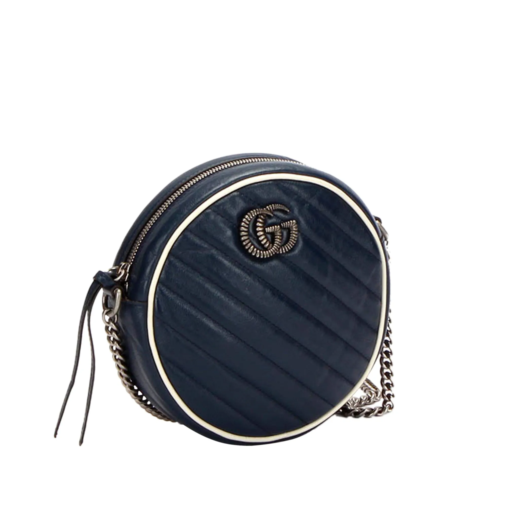 Gucci Mini GG Marmont Round Leather Crossbody Bag Blue anti-theft crossbody bags sale