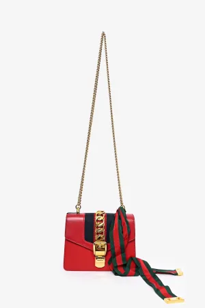 Gucci Red Leather Web 'Sylvie' Mini Crossbody Bag anti-theft crossbody bags sale