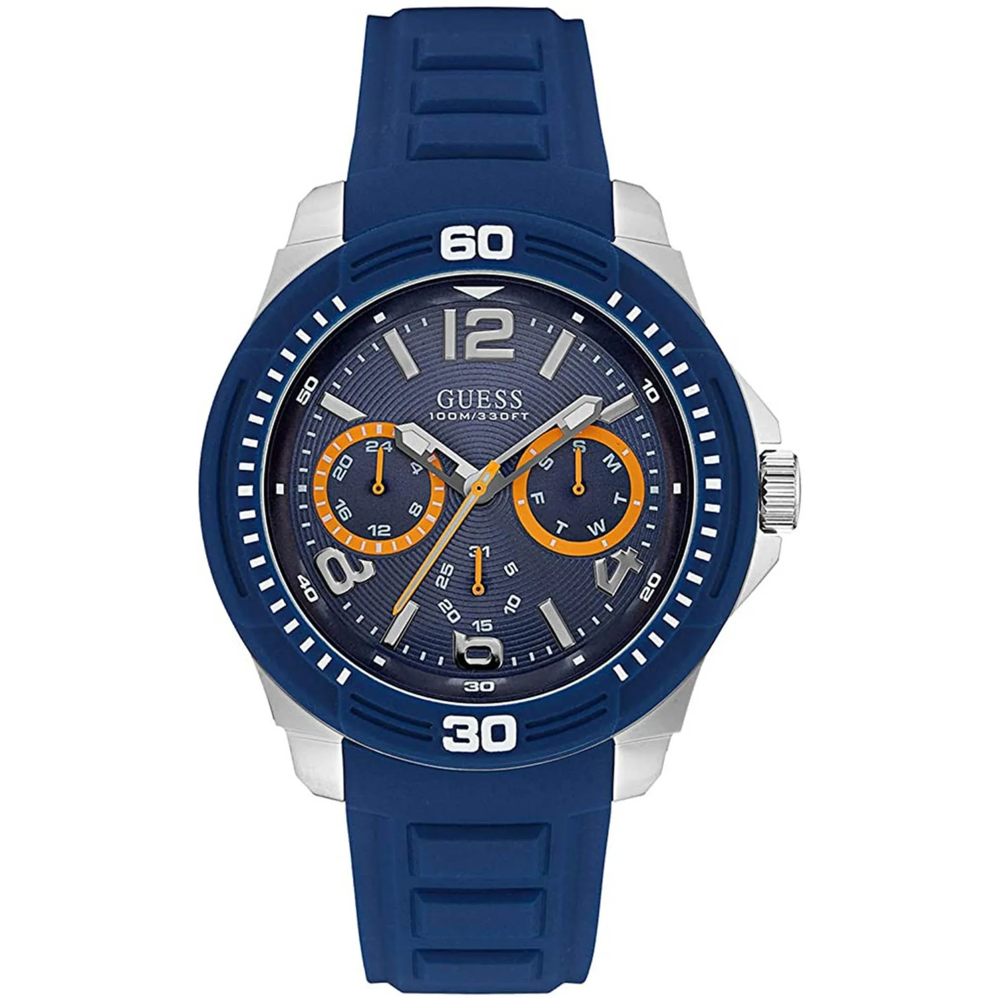 Guess Men's Watch - Classic Quartz Day-Date Display Blue Dial Rubber Strap | W0967G2 Luxury Quartz Watch Quartz Watch Sale