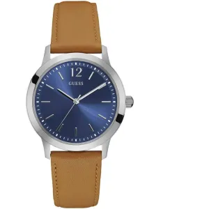 Guess Men's Watch - Exchange Quartz SS Case Blue Dial Brown Leather Strap | W0922G8 Luxury Quartz Watch Quartz Watch Sale