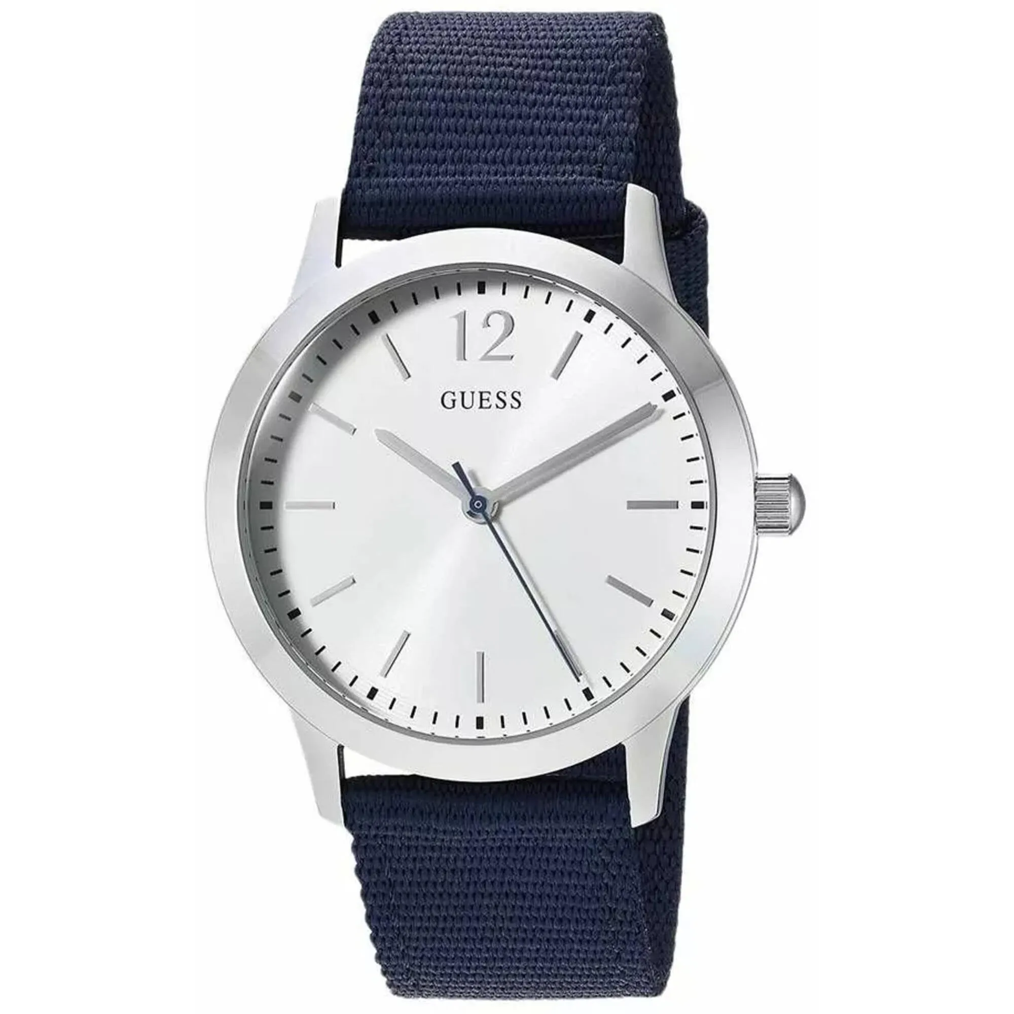 Guess Men's Watch - Exchange Quartz SS Case White Dial Blue Nylon Strap | W0976G2 