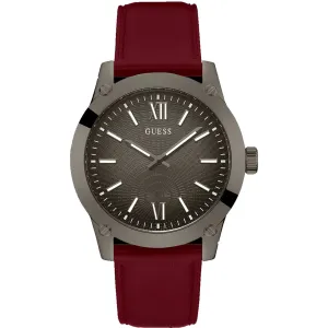 Guess Men's Watch - Quartz SS Case Gunmetal Dial Burgundy Leather Strap | GW0628G4 