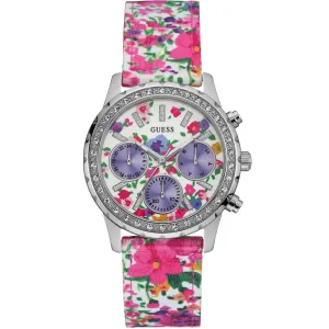 Guess Women's Watch - Melody White and Violet Dial Multicolor Nylon Strap | U0903L1 Luxury Quartz Watch Quartz Watch Sale