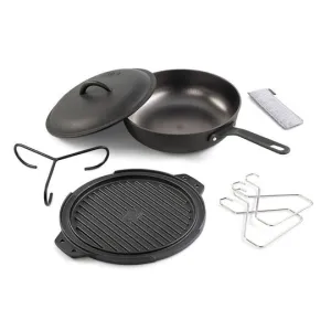 Guidecast 10" Cookset - Cast Iron portable camping kitchen set discount camping cookware kit sale olding camp kitchen box clearance