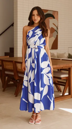 Hadas Maxi Dress - Cobalt/White Print,prom dresses,wedding guest dresses,homecoming dresses,bridesmaid dresses,cocktail dresses,women clothing,summer dresses,formal dresses,sundresses,mother of the bride dresses,quince clothing,bodycon dress,dress casual,d