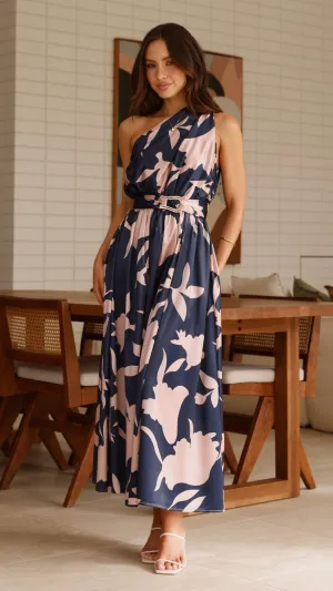Hadas Maxi Dress - Navy/Pink Print,prom dresses,wedding guest dresses,homecoming dresses,bridesmaid dresses,cocktail dresses,women clothing,summer dresses,formal dresses,sundresses,mother of the bride dresses,quince clothing,bodycon dress,dress casual,dres