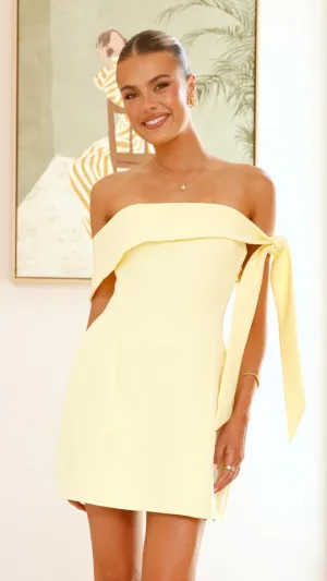 Halen Off Shoulder Mini Dress - Lemon,prom dresses,wedding guest dresses,homecoming dresses,bridesmaid dresses,cocktail dresses,women clothing,summer dresses,formal dresses,sundresses,mother of the bride dresses,quince clothing,bodycon dress,dress casual,d