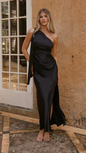 Halle One Shoulder Maxi Dress - Black,prom dresses,wedding guest dresses,homecoming dresses,bridesmaid dresses,cocktail dresses,women clothing,summer dresses,formal dresses,sundresses,mother of the bride dresses,quince clothing,bodycon dress,dress casual,d
