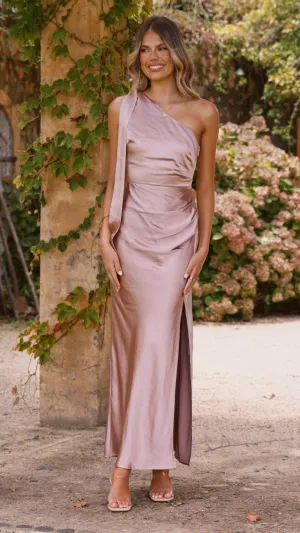 Halle One Shoulder Maxi Dress - Dusty Pink,prom dresses,wedding guest dresses,homecoming dresses,bridesmaid dresses,cocktail dresses,women clothing,summer dresses,formal dresses,sundresses,mother of the bride dresses,quince clothing,bodycon dress,dress cas