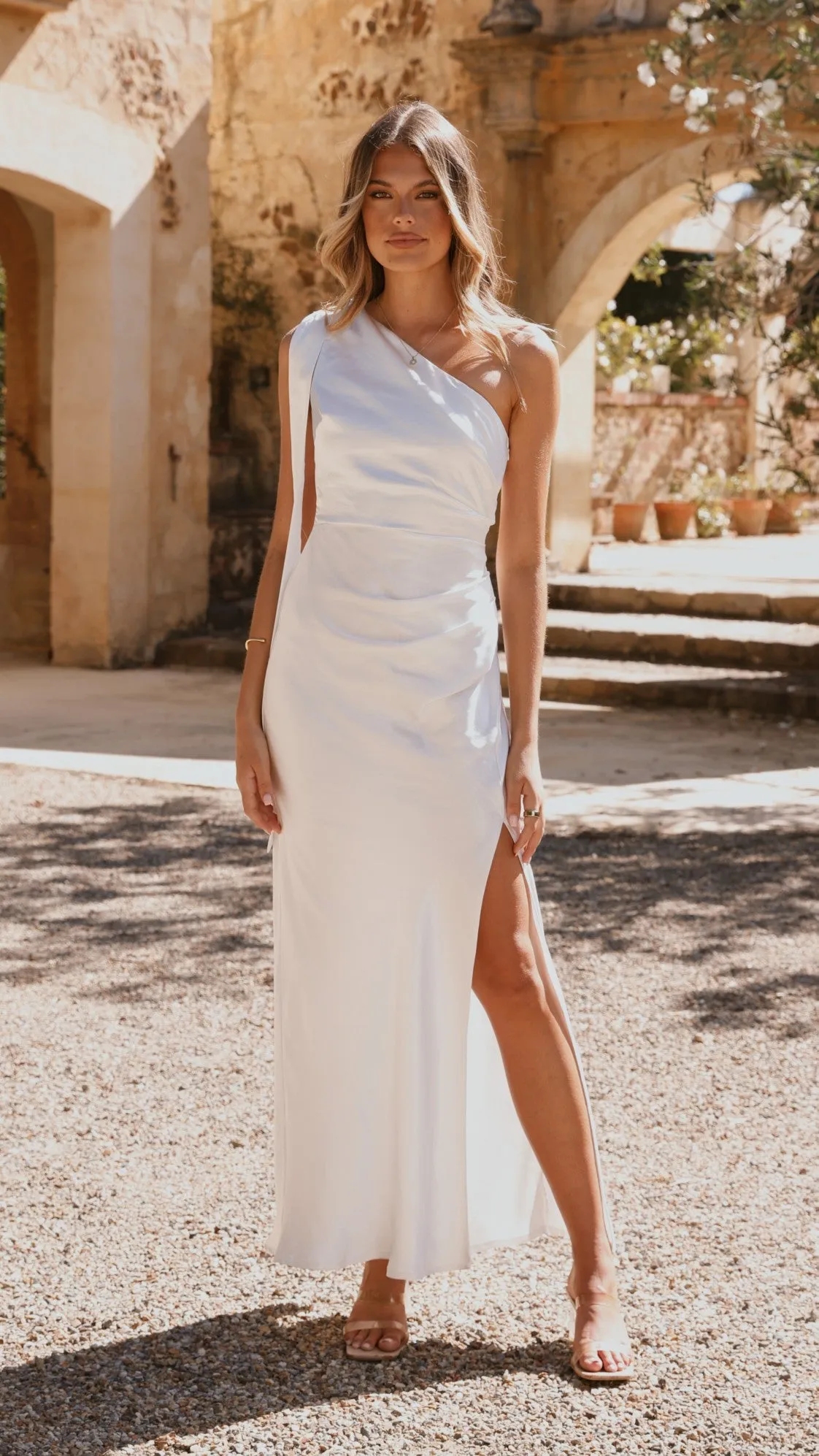 Halle One Shoulder Maxi Dress - Ivory,prom dresses,wedding guest dresses,homecoming dresses,bridesmaid dresses,cocktail dresses,women clothing,summer dresses,formal dresses,sundresses,mother of the bride dresses,quince clothing,bodycon dress,dress casual,d