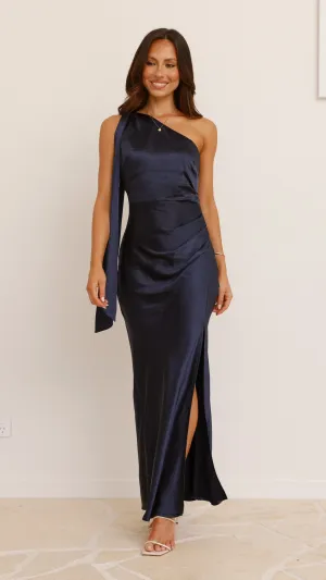 Halle One Shoulder Maxi Dress - Navy,prom dresses,wedding guest dresses,homecoming dresses,bridesmaid dresses,cocktail dresses,women clothing,summer dresses,formal dresses,sundresses,mother of the bride dresses,quince clothing,bodycon dress,dress casual,dr