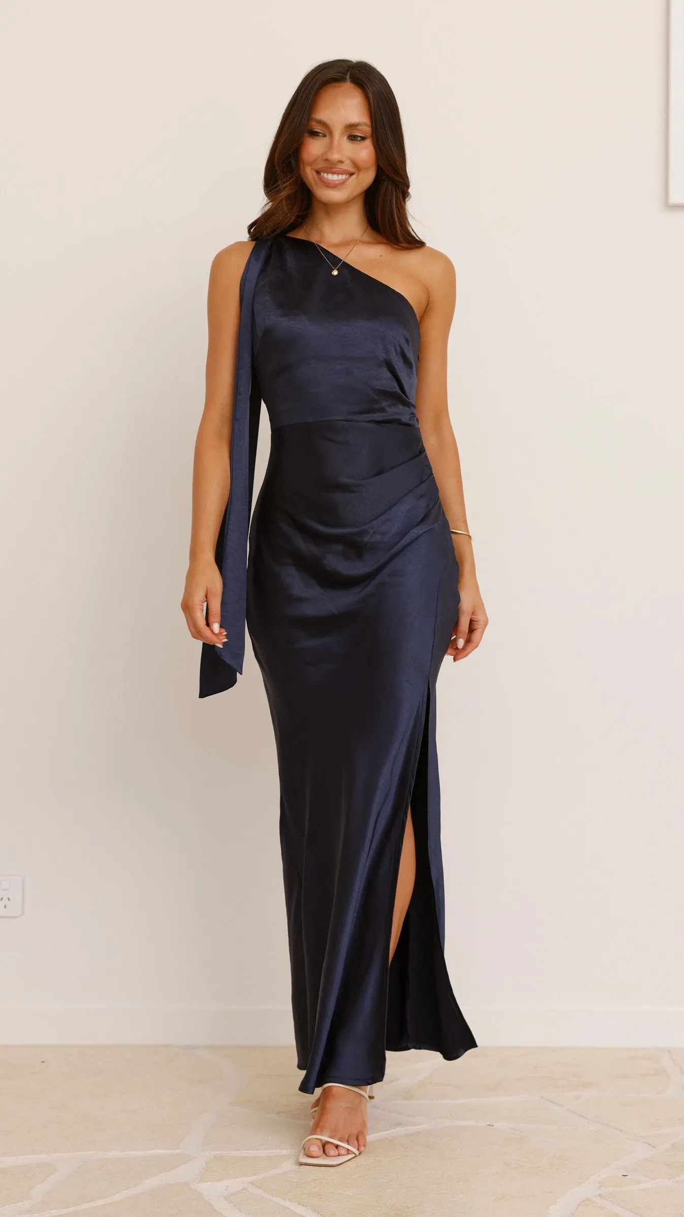 Halle One Shoulder Maxi Dress - Navy,prom dresses,wedding guest dresses,homecoming dresses,bridesmaid dresses,cocktail dresses,women clothing,summer dresses,formal dresses,sundresses,mother of the bride dresses,quince clothing,bodycon dress,dress casual,dr