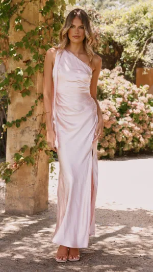 Halle One Shoulder Maxi Dress - Pink,prom dresses,wedding guest dresses,homecoming dresses,bridesmaid dresses,cocktail dresses,women clothing,summer dresses,formal dresses,sundresses,mother of the bride dresses,quince clothing,bodycon dress,dress casual,dr