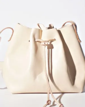 Handmade Beige Women Leather bucket crossbody bag Barrel shoulder bag for women cheap online