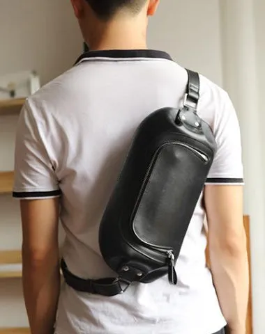 Handmade Black LEATHER MEN Sling Bag Waist BAG LEATHER Fanny Pack FOR MEN Black