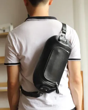 Handmade Black LEATHER MEN Sling Bag Waist BAG LEATHER Fanny Pack FOR MEN Black