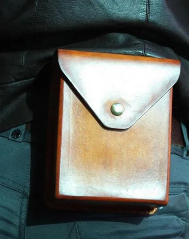 Handmade Brown Leather Belt Pouch Mens Waist Bag CIGARETTE Pouch for Men Brown