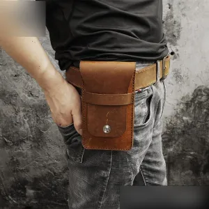 Handmade Brown LEATHER MEN Belt Pouch Waist BAG Slim Belt Bag FOR MEN Brown