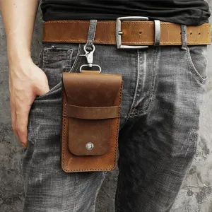 Handmade Brown LEATHER MEN Slim Belt Pouch Waist BAG Slim Belt Bag FOR MEN Brown
