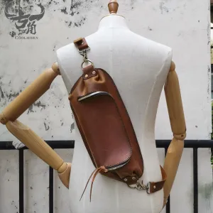 Handmade Brown LEATHER MEN Sling Bag Waist BAG LEATHER Fanny Pack FOR MEN Brown