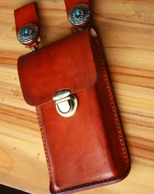 Handmade Cool Leather Belt Pouch Mens Waist Bag Cell Phone Holsters for Men Brown