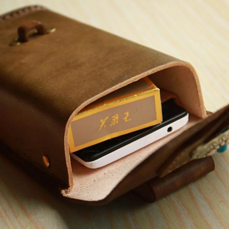 Handmade Cool Leather Cell Phone Holsters Belt Pouch Mens Waist Bag for Men