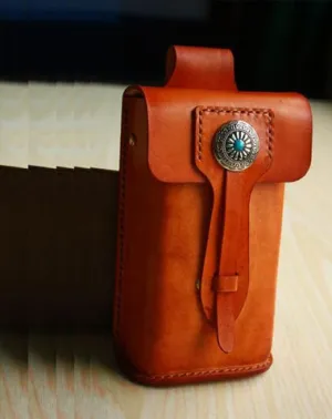 Handmade Cool Leather Cell Phone Holsters Belt Pouch Mens Waist Bag for Men Brown