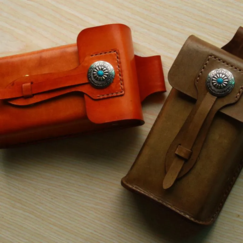 Handmade Cool Leather Cell Phone Holsters Belt Pouch Mens Waist Bag for Men