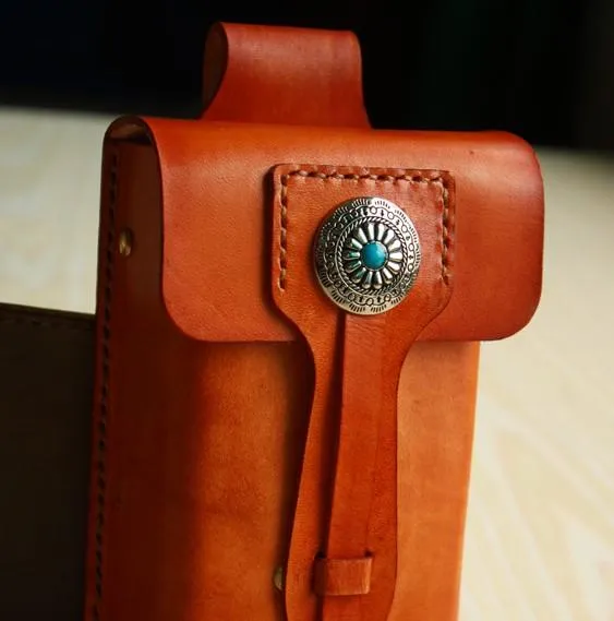 Handmade Cool Leather Cell Phone Holsters Belt Pouch Mens Waist Bag for Men
