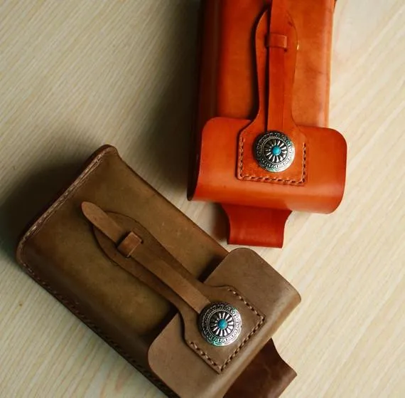 Handmade Cool Leather Cell Phone Holsters Belt Pouch Mens Waist Bag for Men