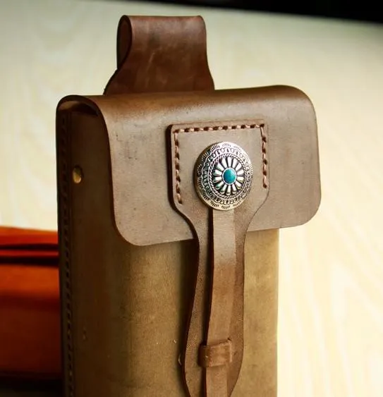 Handmade Cool Leather Cell Phone Holsters Belt Pouch Mens Waist Bag for Men