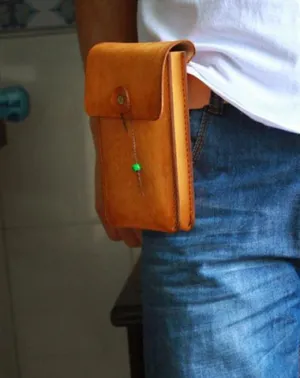 Handmade Cool Mens Leather Cell Phone Holsters Belt Pouch Waist Bag for Men Brown