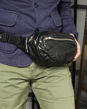 Handmade Distressed Black Leather Men Fanny Pack Waist Bag Hip Pack Belt Bag Bumbag for Men Black