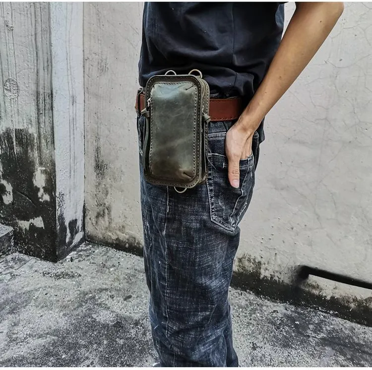 Handmade Green LEATHER MEN Belt Pouch Waist BAG MIni Green Side Bag Belt Bag FOR MEN Brown