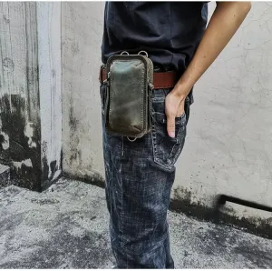 Handmade Green LEATHER MEN Belt Pouch Waist BAG MIni Green Side Bag Belt Bag FOR MEN Brown
